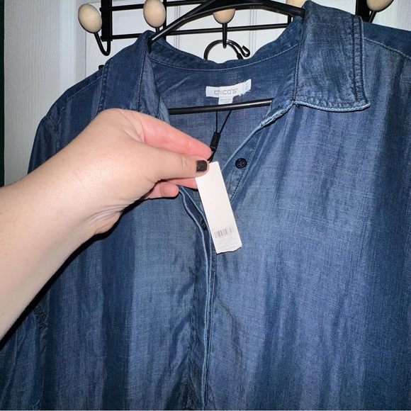 Chico's Indigo Button-Up Shirt Dress Faux Denim Popover Dress plus size 20 - Picture 4 of 7